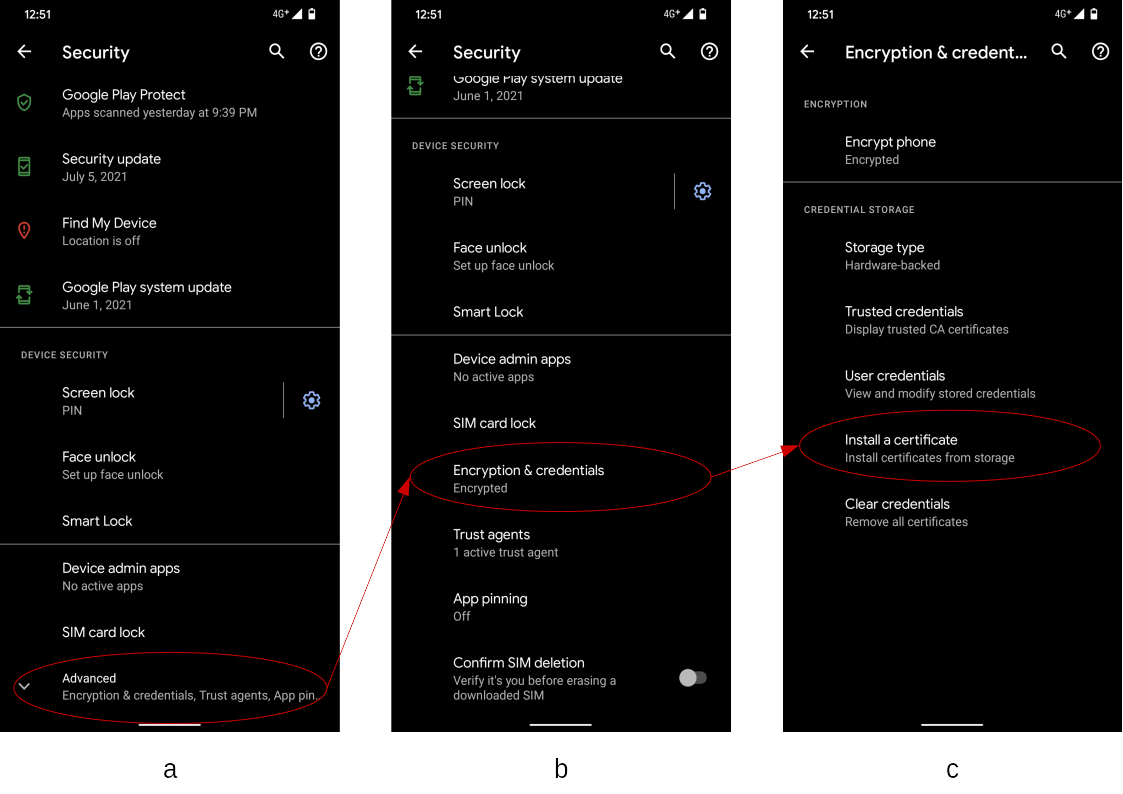 Guide to the certificate installation screen