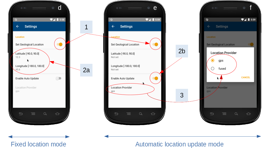 Location settings per operation mode